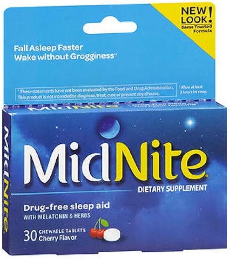 MidNite Sleep Health for Occational Sleepless, 30 Chewable Cherry Tablet (Paket 3)