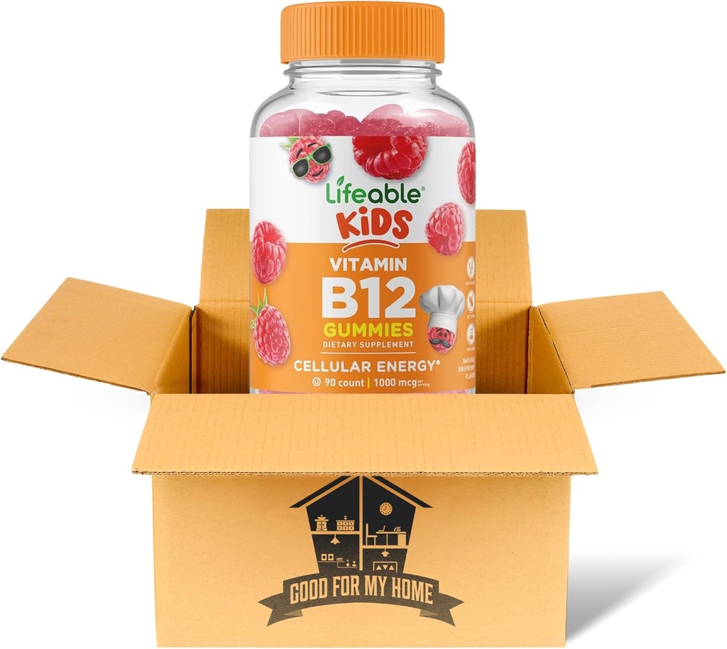 Vitamin B12 Gummies Bundle. Termasuk 1 botol 90 ct Lifeable Kid Vitamin B12 Gummies. Tambahan Dietary, Gluten Free, Non Gmo, dan Gummi B12 Vitamin Chewable. Dilengkapi dengan Kotak Rumahku!