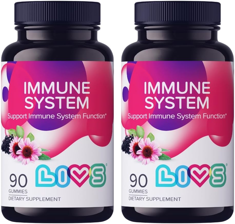 LiVS Immune System Elderberry Gummies for Dewata & Kids 124; Advanced Ammune Supplemen Advanced with Vitamin C, Echinacea, & Propolis 124; Vegan & Gluten Free Gummy Vitamin 124; 200mg Elderberry / Dose -180 Ct