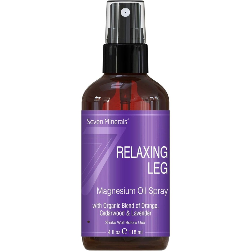 Seven Mineterals Relaxing Leg Magnesium Spray, Bentrokan Minyak Estial (Orange, Cedarwood, & Lavender), Calms Legs Tentu saja. 4 fl oz,