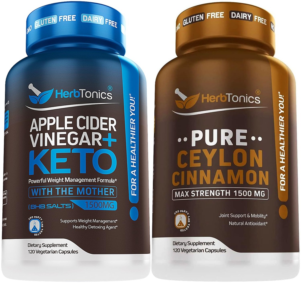 Herbtonics Apple Cider Vinegar Capsules Plus Keto BHB 124; Fat Burner & Weight Looss Suplement for Women & Men - Premium Ceylon Cinsules