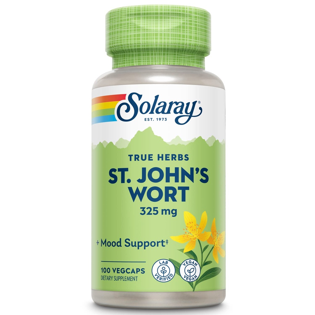 SSt Johns SOLARAY Welt 325 mg Whole Aerial - Kesehatan dan Dukungan Mood Tambahan - 60- Hari Uang Kembali Jaminan - Non-GMO, Vegan, Lab Verified (100 CT)