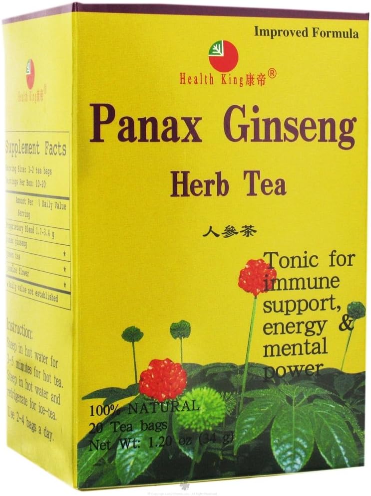 Health King Panax Ginseng Herb Tea, Teabags, 20- Count Box (Paket 4)