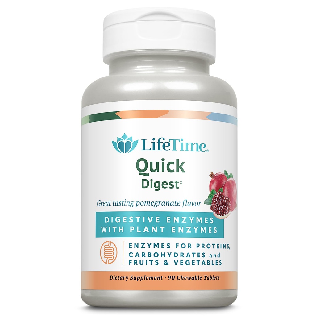 Enzymes Digest Cepat LIFETIME - Tanaman Enzymes untuk Protein, Karbohydrates, Buah dan Sayuran - Dukungan Kesehatan Digetilatif - Appecate Flavor - 90 Pelayan, 90 Diwable Tablet