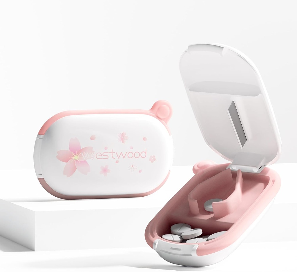 White Small Pill Cutter Splitter dengan alat cinding untuk Pil Kecil dan Kecil, Tablets Vitamin, Portable Extrable Pill Crusher untuk Purse Pocket