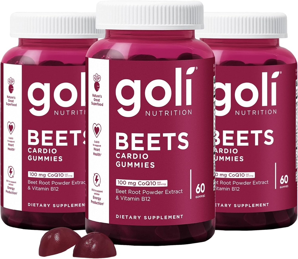 Tambahan Nutonasional Goli, Beet Cardio Gummy, 180 Cacah (3 Paket 60), 100mg CoQ10 & Beet Root Extract - Gluten- Bebas, Vegan, Non- GMO, dan Glatin- Free Alam adalah Superfood