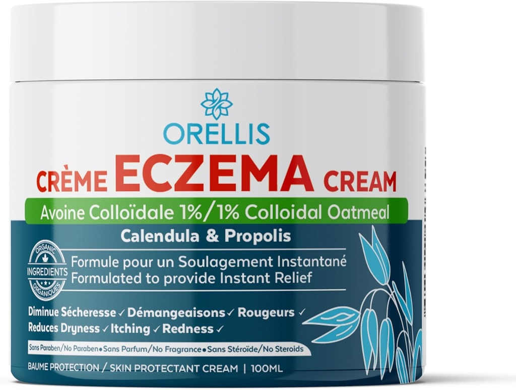 Eczema Cream with Organic Colloidal Oatmeal, Calendula & Propolis, Natural Eczema Relief Omid Face & Body. Relief Itch Instant, Dermatitis Lotion Kid & Dewasa. Soothe Skin Irrintations.