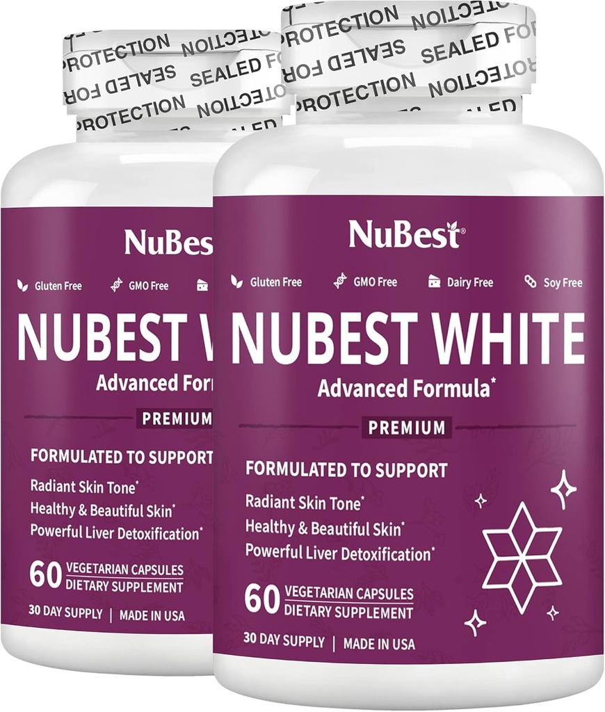 NuBest White - Skin Whitening Supplement, Suplemen untuk Anti Aging dengan Glutathione, Vitamin C, E, B2, Milk Thistle Extract, Green Tea Extract untuk Lightening dan Brightening 124; 2