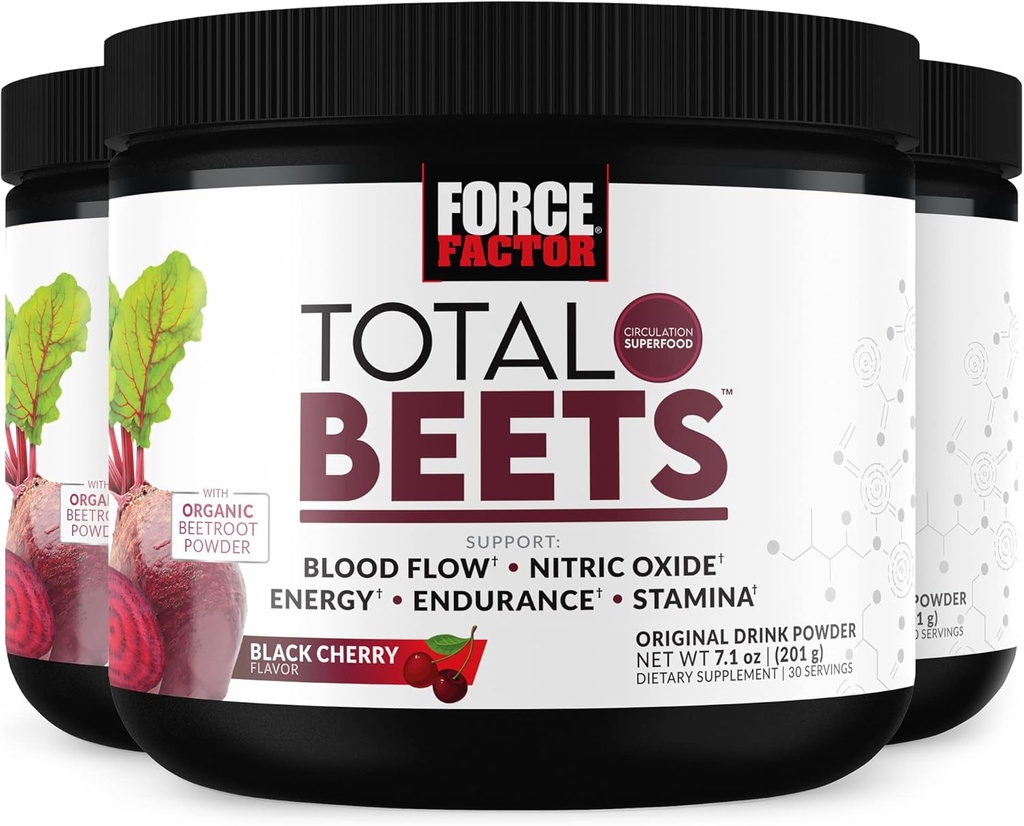 ForCE FacTOR Total Beats Superfood Beet Root Powder 3-Pack, Nitrate untuk mendukung Circulation, Blood Flow, Nitric Oxide, Energy, Endurance, Stamina, Cardiovascular Heart Health Suppplemen, 90
