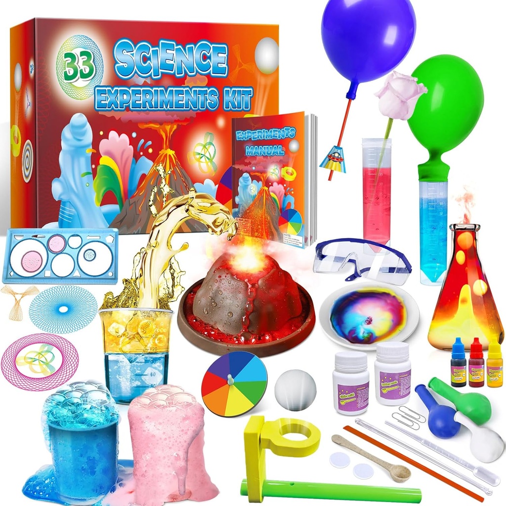UNGLINGA 33 Eksperiments Science Kit for Kids, Science Project STEM Gifts for Boys Girls Learning Education Chemistry Set, Volcano Erupting, Scients Kit