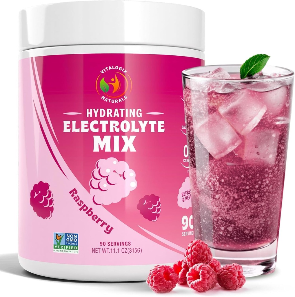 Electrolite Powder - Raspberry Flavor 124; Sugar-Free Hidration Drink dengan 6 Electrolytes for Energy, Climp Relief & Recovery Keto, Vegan, Fasting Friendly 124; Magnesium, Potassium 124; 90