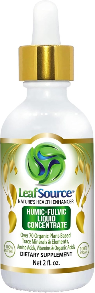 LEAFSOURCE Humic Fulvic Acid Liquid 2oz Trace Minements with Electrolytes Collagen Superior Humic to Fulvic Rasio More Energy Gut Health Health Ammune Dukung Hydration 180 serv
