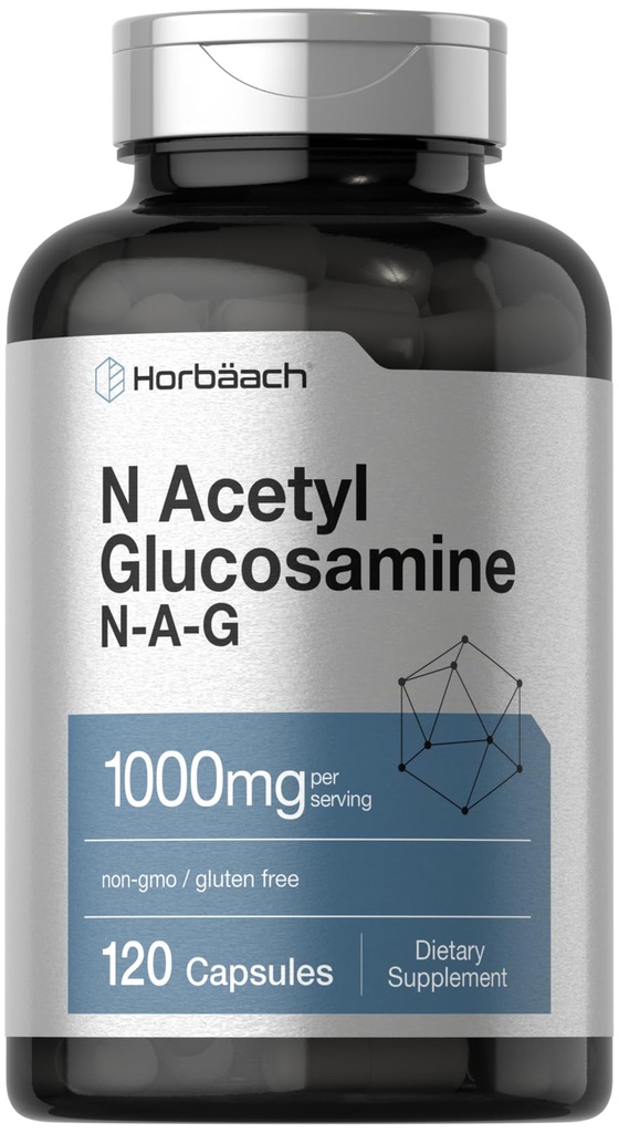 Horbaach N-Acetyl Glucosamin 1000 mg 124; 120 Capsules 12.4; N-A-G Supplemen Pill: 124; Non- GMO & Gluten Bebas