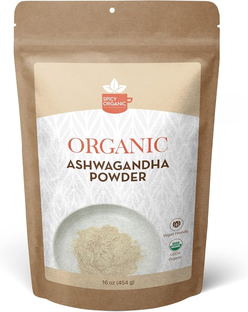 Powder Akar Ashwaganda SPIC Organik - 1 lb., Non- GMO, 100% Raw dari India - India Ginseng (Withania Somnifera) - Dukungan Stress Natural, Energi & Imune Kesehatan