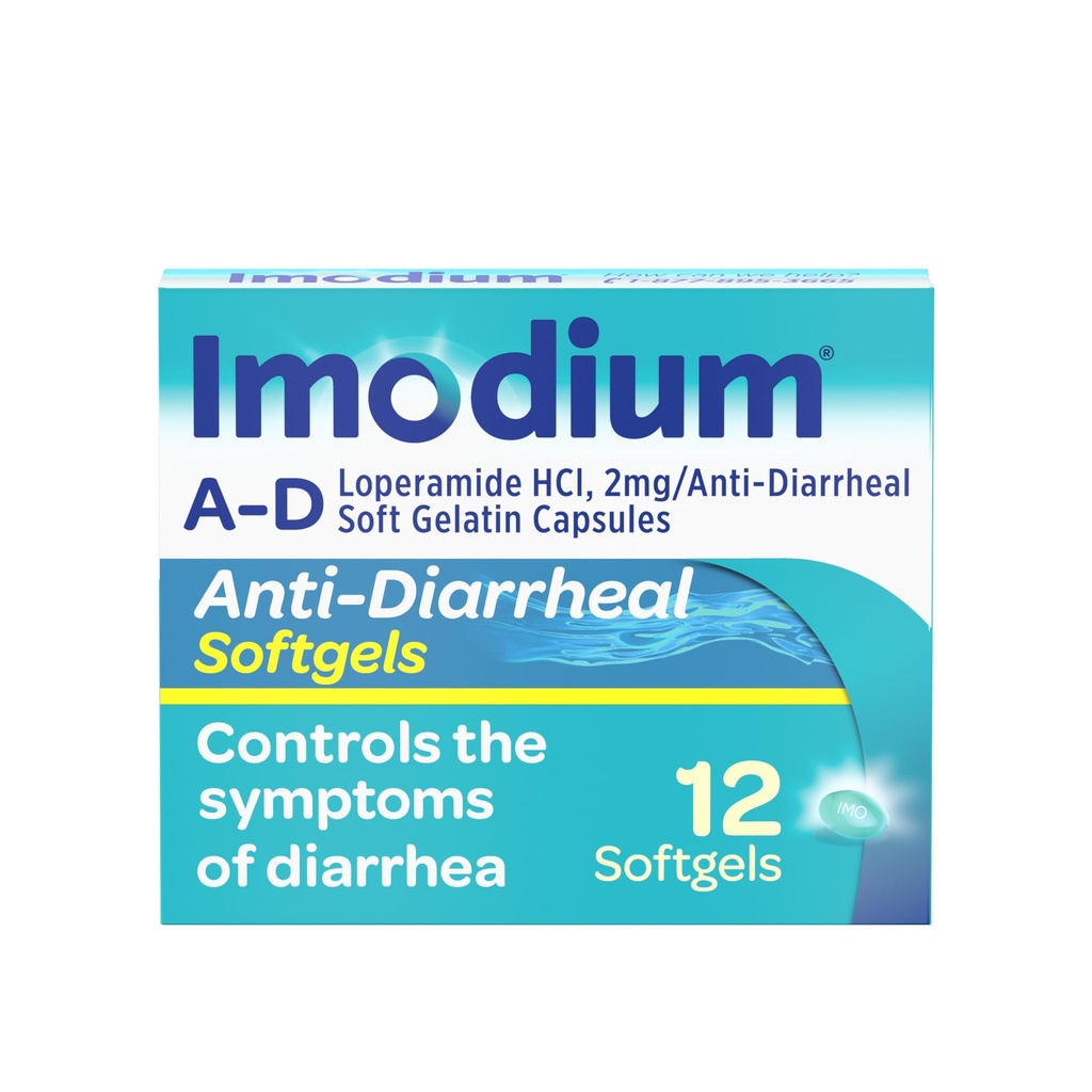 Imodium A- D Diare Relief Softgeels dengan Loperamide HCI, Anti- Diarrifiher Medicine untuk membantu mengendalikan gejala Diare karena Acute, Diare Traveler, HSA / FSA Elightly, 12