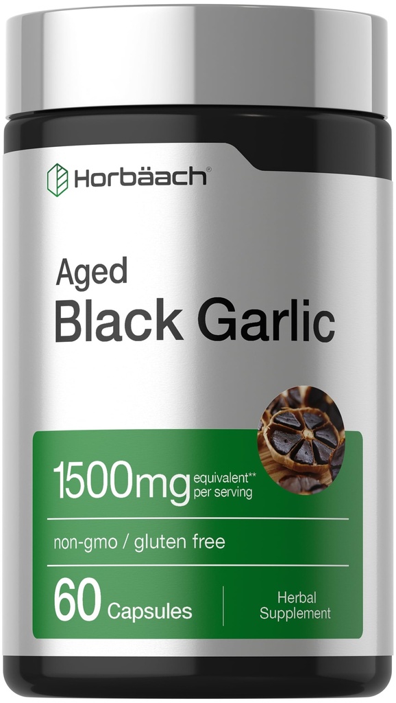 Horbäach Aged Garlic Extract Capsules 1500mg 124g; 60 Count 124; Fermentasi Suplemen 12.4; Non-GMO, Gluten Bebas