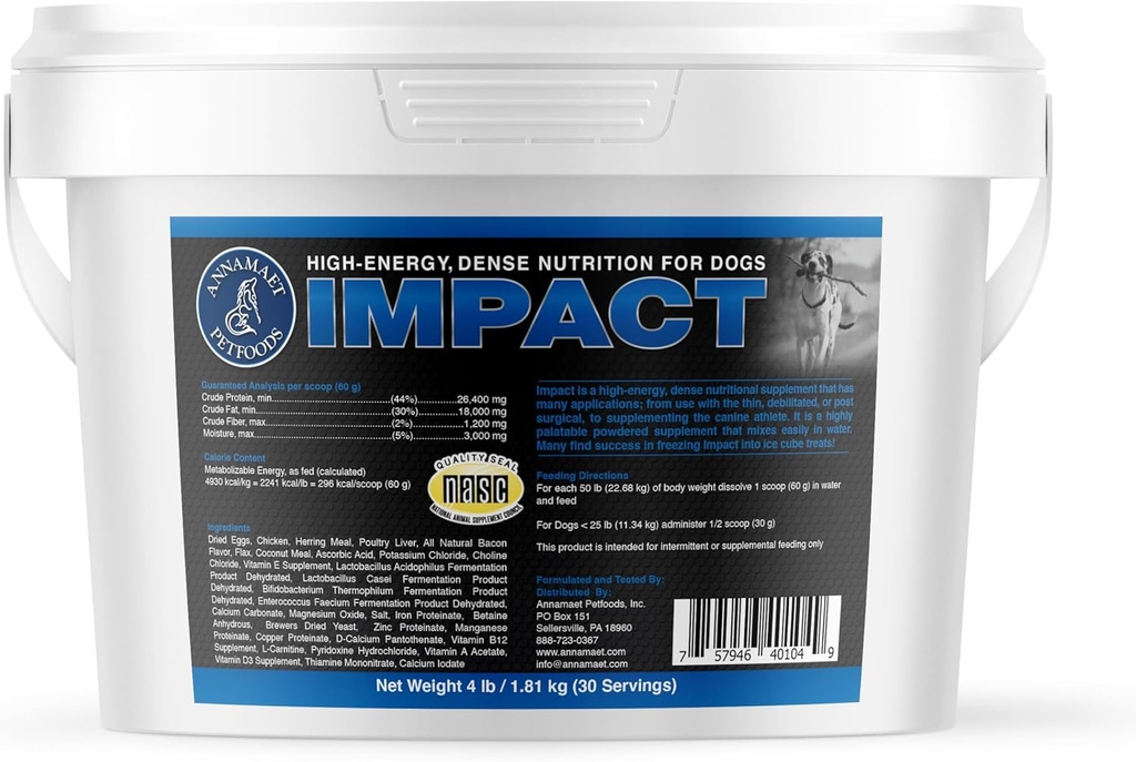 Annamaet Impact - Tambahan Dena Energi Tinggi bagi Anjing - Membantu Mendukung Berat Berat Berat di Canine Athletes, Post- Anjing Bedah dan Anjing dengan Cepat Metabolisme - 4 pon