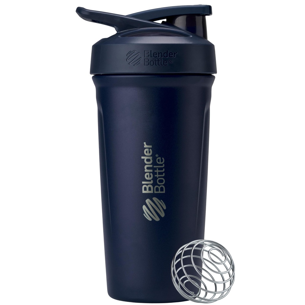 BlenderBottle Sport Insulated Stainless Steel Sake Bottle with Wire Whidle, 24- Ounce, Navy - Protin Shakes & Hydration for Athletes & Fitness Enabsaists, Easy Mixing, Keeps Frinks Cold, Lockable Lid