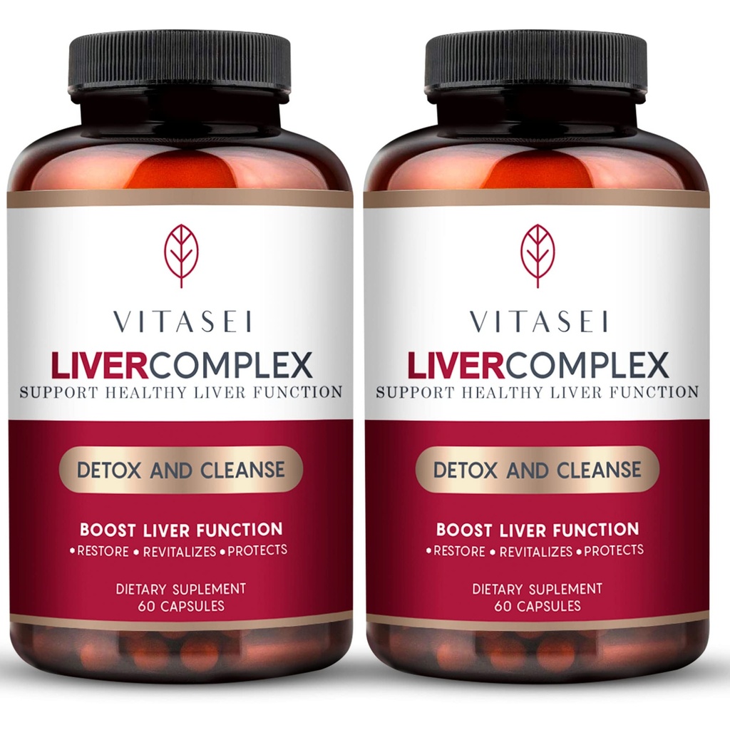 VITASEI Liver Cleanse Detox & Repair, Liver Complex W / Milk Thistle Extract, Garcinia, Curcumin C3, Dukung Herbal Diet Supplemen, Detox Formula Perempuan & Men, 60 Capsule (Paket 2)