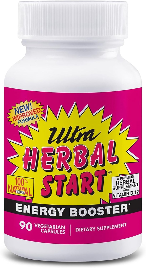 Ultra Herbal Start Booster - dengan B-12, Panax Ginseng, Yerba Mate, Kola Nut, Spirulina & Echinacea 124; Promemasuki Natural Boost of Energy, Stamina & Endurance 124; Suplemen - 90 Capsules
