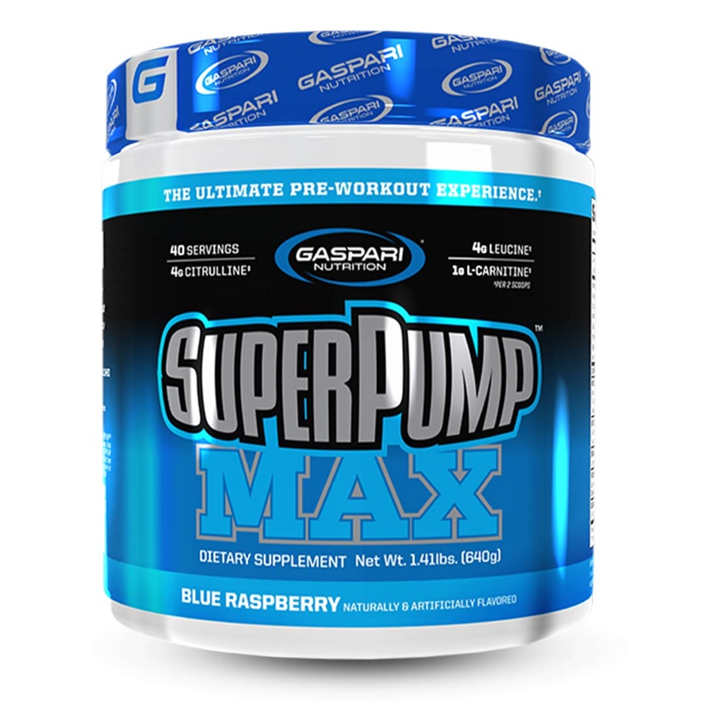 Super Pump Gaspari Super MAX, The Ultimate Pre Workout Powder, Prescraining Energy Destruct, Nitric Oxide Booster, Muscle Growth, Replenishes Electrolites (40 Serving, Blue Raspberry Ice)