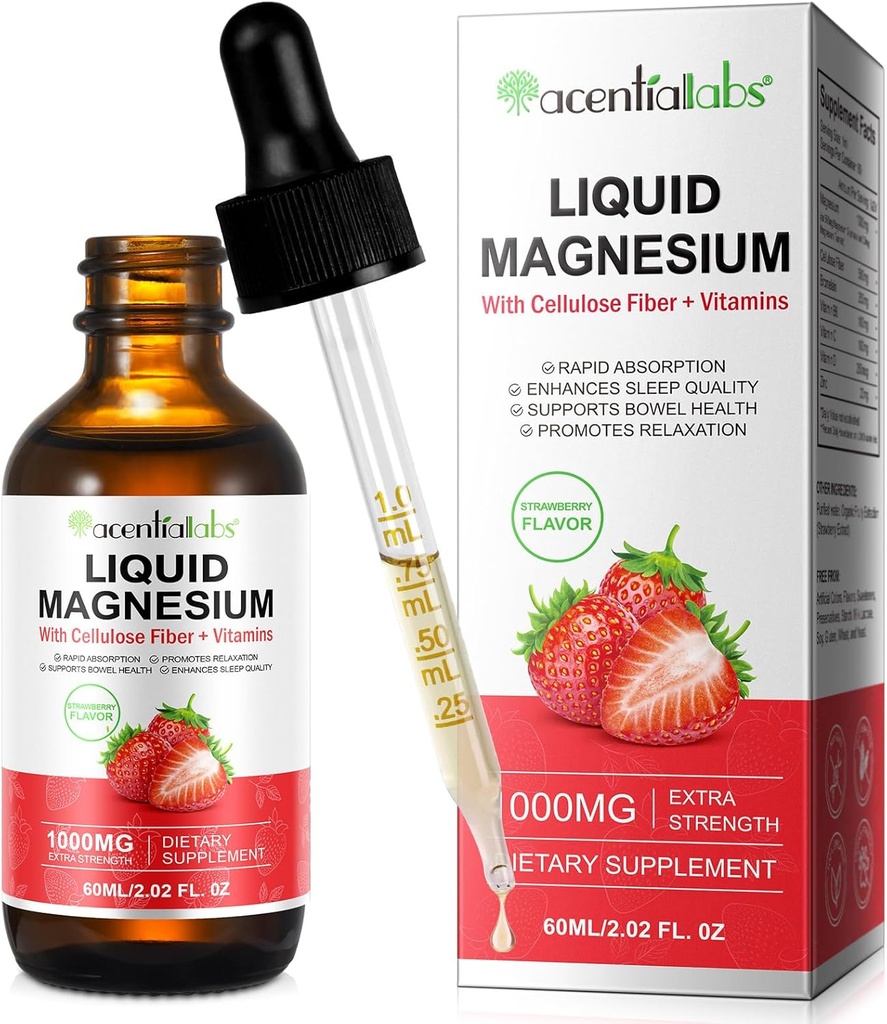 Magnesium Glycinate Liquid, Liquid Magnesium 1000Mg, Magnesium Drops, Liquid Magnesium Suplement, with Cellubose Fiber, Vitamin B6, C, D, Zinc, Digetical Health, Promotes Relaxation, No Sugar, 2 Fl Oz