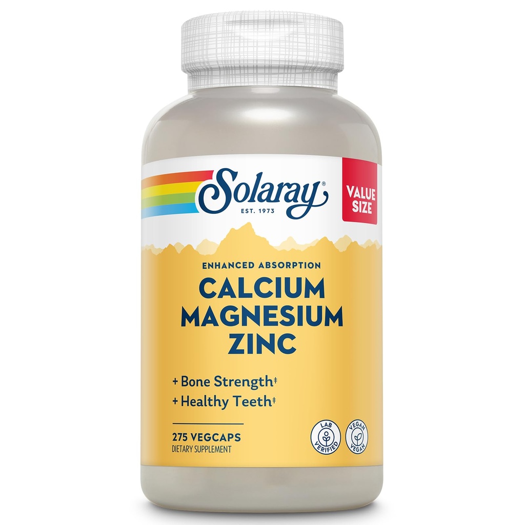 Calcium Magnesium Zinc Suplemen SOLARI - dengan Calcium 1000mg, Magnesium 500mg - Bone Health, Muscle Fungsi, Kesehatan Jantung dan Dukungan Imune - Vegan, 60 Hari Jaminan, 68 Pelayanan, 275 VexCaps