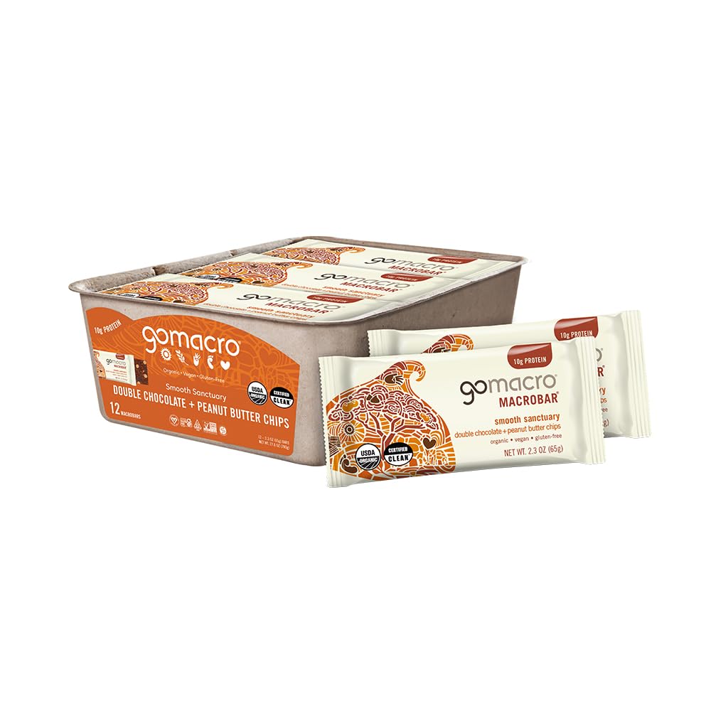 GoMacro MacroBar Organik Protein Bars - Chocolate + Peanut Butter Chips (2.3 Ounce Bars, 12 Count)