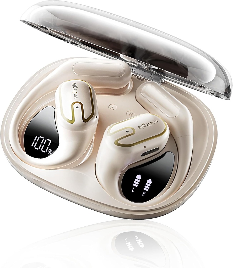 Buka Headphones Earbuds nirkabel - 5.4 Bluetooth Buds dengan LED Digital Tampilan IPX7 Waterphone, Headphone Nireless Touch Control Air Conduction Stereo Sound dengan 18.2mm Drivers 80H Playtime