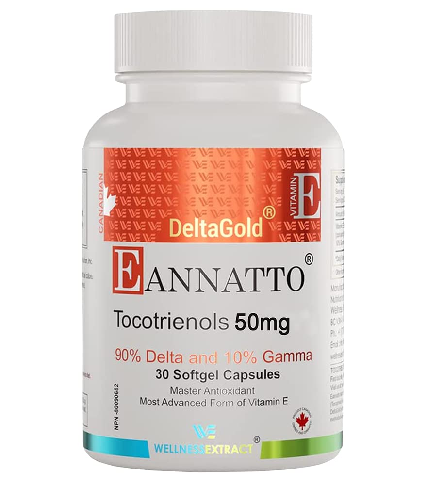 WELLNESS EXTRACT Eanatto Tocotrienol Deltagold Vitamine E Suffells, Toctopherol Free, Suffele Health, Non- GMO, Gluten Free & Antioksidant (50MG 30 Softgeels).