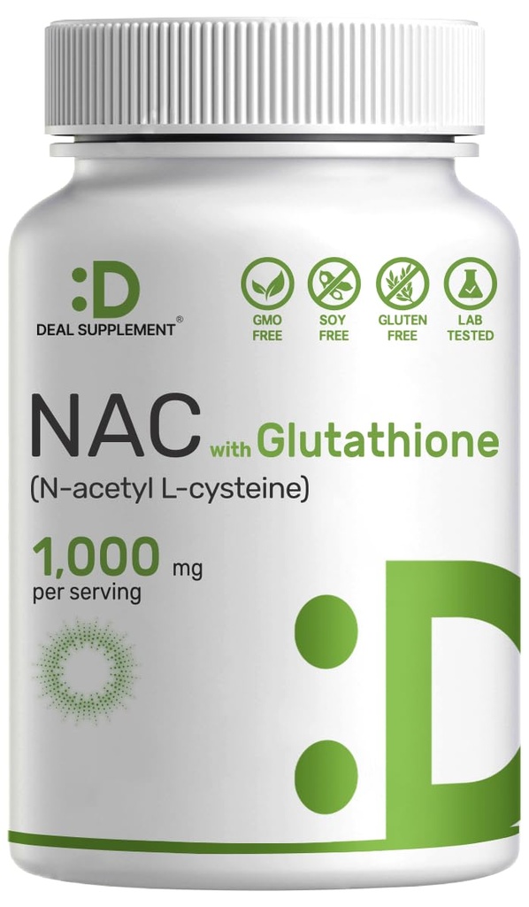 DEAL SUPLEMENT NAC Suplemen (N- Acetyl Cysteine) 1.000mg Per Serving dengan Enduced Glutathione, 240 Capsules - Dukungan Antioksidant untuk Kesehatan Imune, Lung, & Hati Fungsi