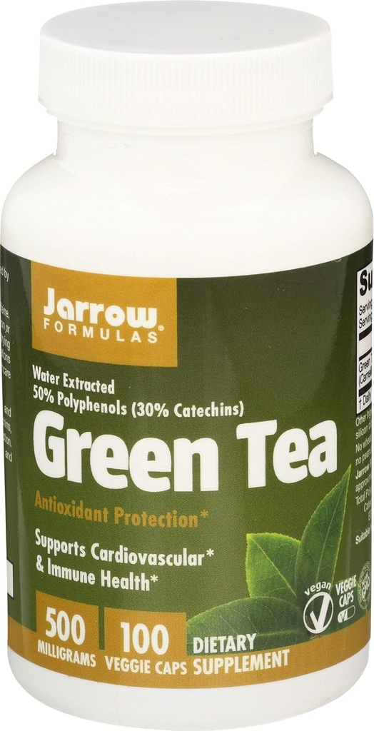 Jarrow Formula Green Tea 500 mg - 100 Veggie Caps, Kemasan Dukungan 2 - Antioksidant - 50% Polyphenol - Cardiovascular & Imune Kesehatan - 200 Total Servis