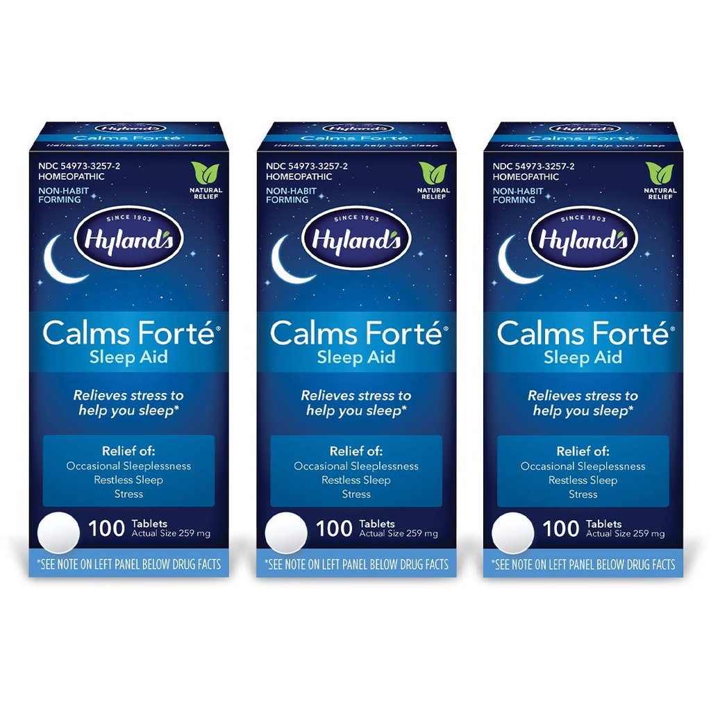 Tablet Bantuan Tidur Hyland Calms Forte 'Sleep Aid, Relief Alam Ketegangan Gugup dan Kebetulan Terjadi, 100 Cacah (Paket 3)