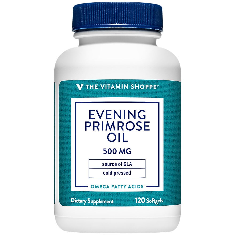 The Vitamin Shoppe Evening Primrose Oil 500MG, Natural Softgels (Acid Linolenic Gammia), Suplemen Kesehatan & Hormonal (120 Softgels)