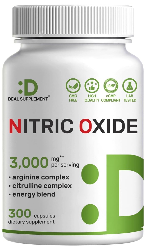 Nitric Oxide Booster 3.000mg Per Serving, 300 Kapsul - 12 dalam 1 Nitric Oxide Suplement - Arginine & Citrulline Complex with Energy Blend - Marshmallow Root - Promes Nutrient Flow to Muscles & Heart