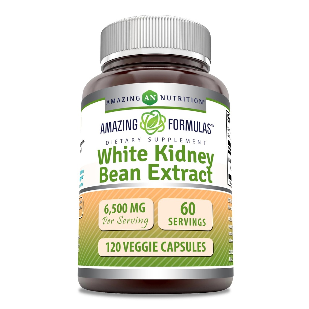 Amazing Formulas White Kidney Bean Extract 6500 Mg 124; Vegetarian Capsules 12.4; Non-GMO 124; Gluten- Free Gluten-Free 124; Made in USA (1 Pack 124; 120 Count)