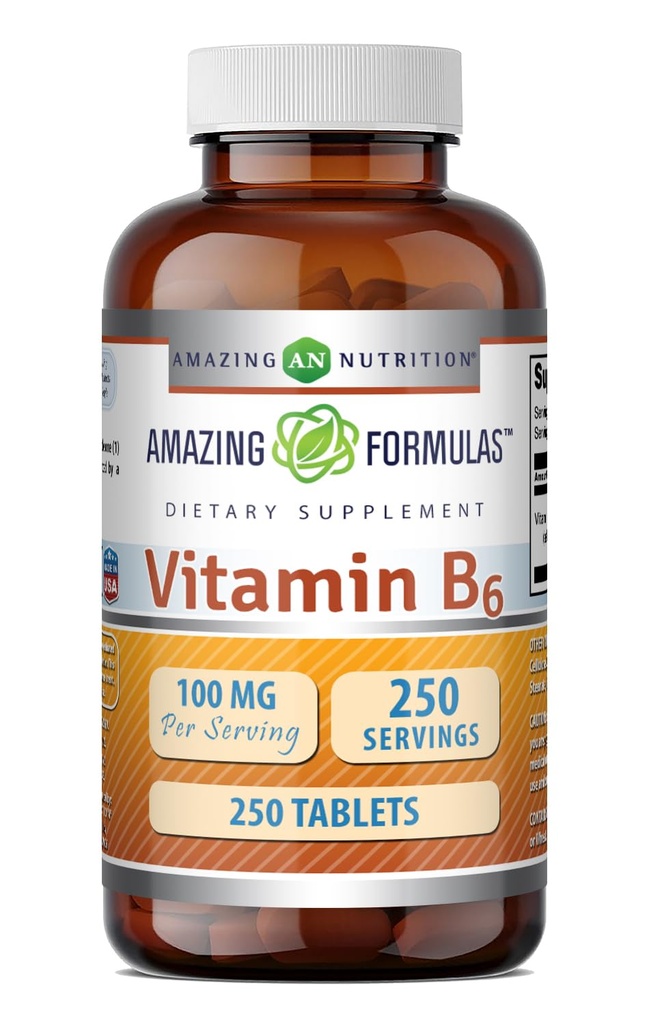 Amazing Formulas Vitamin B6 Supplement 126; 100 Mg per Serving 124; Tablet 134; Non-GMO 124; Gluten- Free 124; Dibuat di USA (1 Pack, 250 Count)