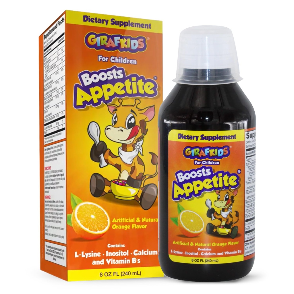 GirafKids Appetite Booster Syrup untuk Anak-anak Umur 4 +, 8 Fl Oz - Vitamin untuk Anak-anak, Orange Flavor - Promoses Palet Sehat & Energi