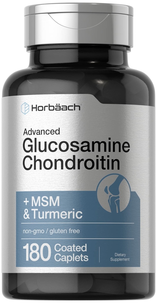 Horbäach Glucosamine Chondroitin 124; Plus MSM & Turmeric 124; 180 Caplets Coated 126; Non-GMO, Gluten Free Supplemen