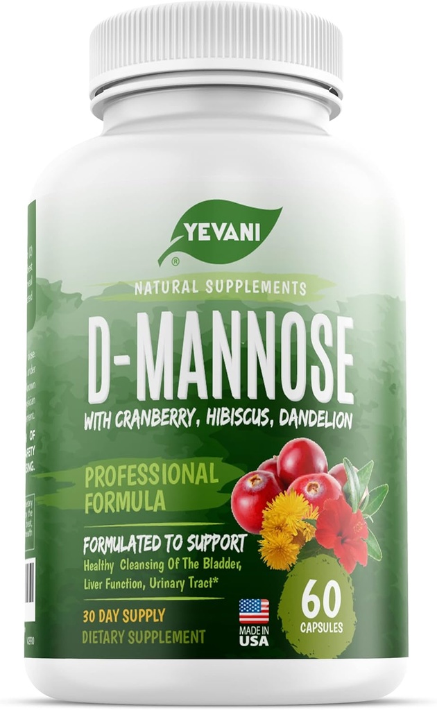 100% D-Mannose Pure Capsules 1000 mg dengan Cranberry, Hibiscus, dan Ekstrak Dandelion, Prevention Profesional UTI Cepat Formula Mula untuk Kesehatan Tract Uriner dan Dukungan Bladder