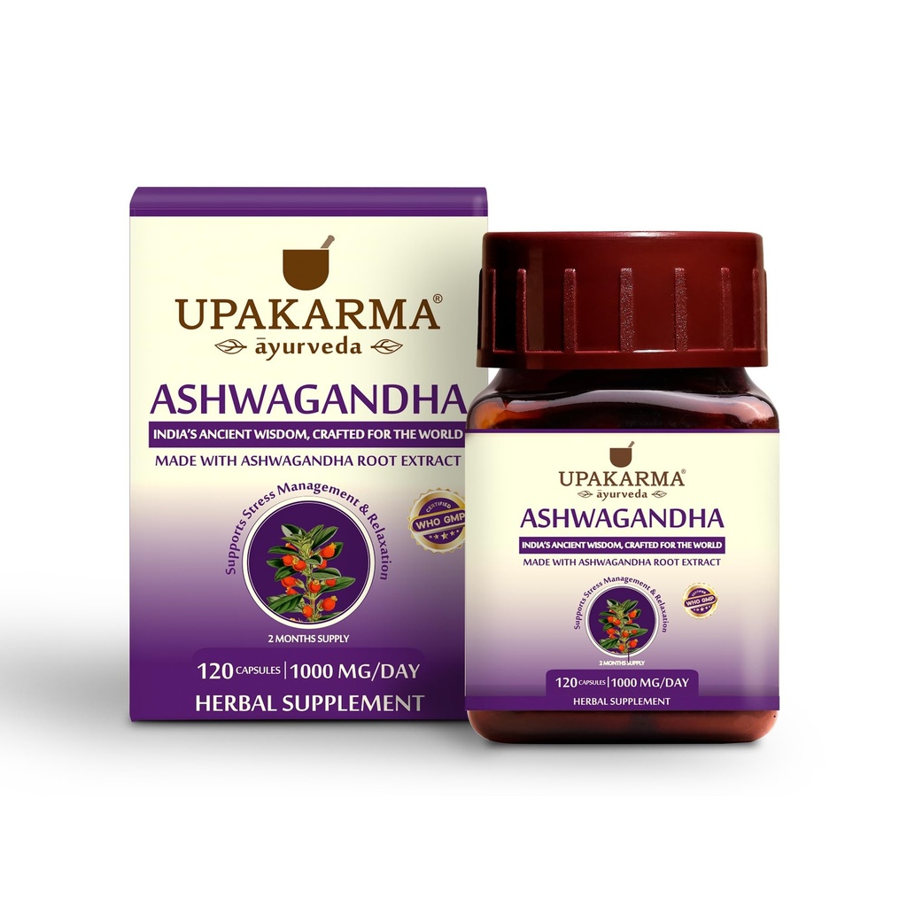 UPAKARMA Ashwagandha 124; 60 Day Suply 124; Ekstraksi Murni Berbasis 1000 mg per Serving 124; Lab Test, R & D Backed, 120 Vegan Kapsul, Suplemen Stress Relief dan Dukungan Energi