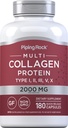 Piping Rock Multi Collagen Protein Capsules 124; 180 Count 124; 2000mg 124; Types I, II, III, V, X 124; Complex Blend 124; Non-GMO, Gluten Free