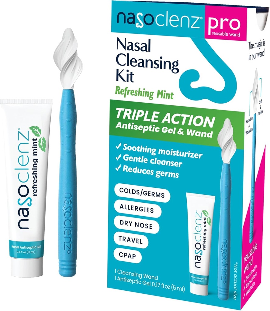 Pro: Kotak Pembersihan Nasal - Gentle Wand & Nasal Antiseptic Gel, Nose Cleaner dan Nasal Moisturizer untuk Dry Nose & Sinus Relief (Mint 1 Count, sampai 120 menggunakan)