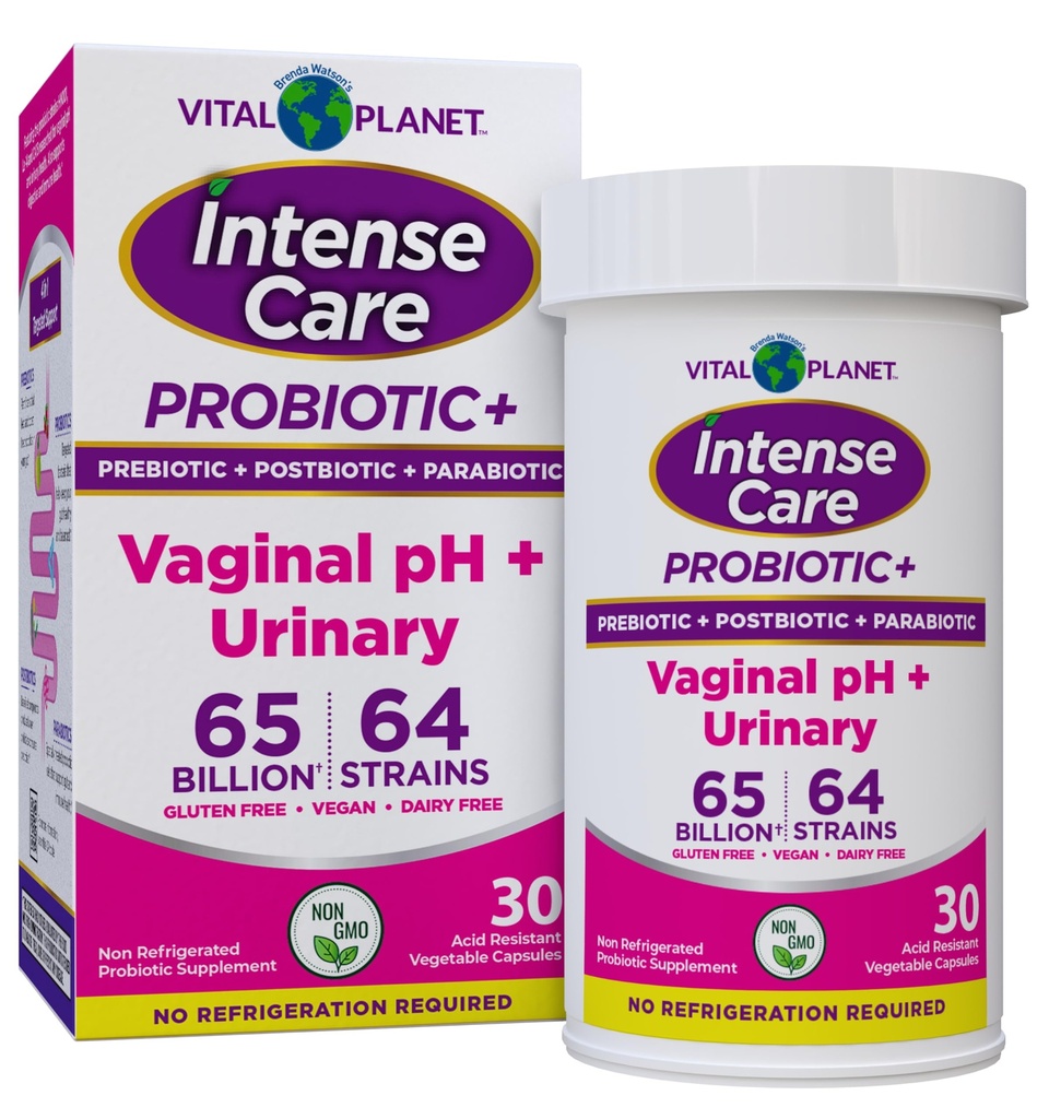 Planet Vital - Intense Care Vaginal pH & Urinary Progetic for Women Plus Organic Pregities, Postbotics, and Parabiotics, 65 Milyar CFU dan 64 Strains, Immune and Digetical Health 30