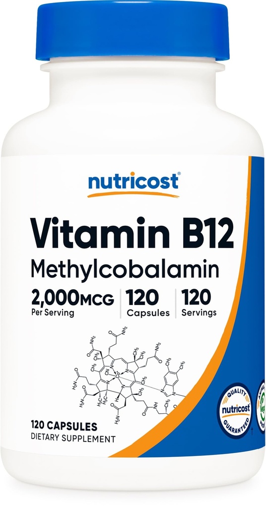Nutricost Vitamin B12 (Methylcobalamin) 2000mcg, 120 Capsules - Vegetarian Caps, Non-GMO, Gluten Free B12 Supplemen