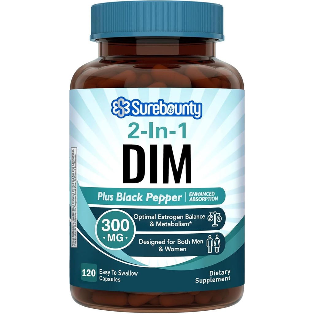 Tambahan DIM 300mg untuk Perempuan & Pria, Estrogen Saldo & Metabolisme, Hormone Saldo, Menopause Dukungan, Penginapan Energi, Absorpsi Tinggi dengan Ekstrak Pepper Hitam, 120 Caps