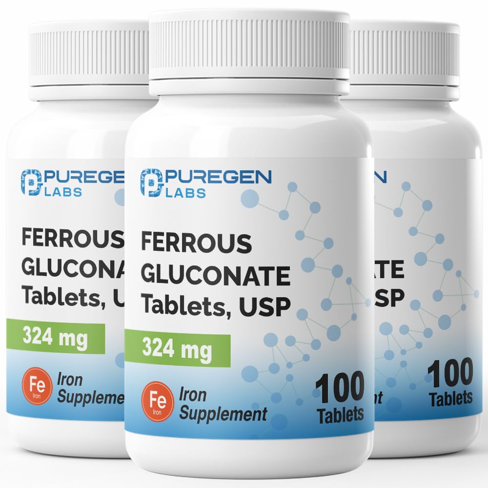 "Puregen Labs Ferrous Gluconate 324 mg" "Iron Potency"