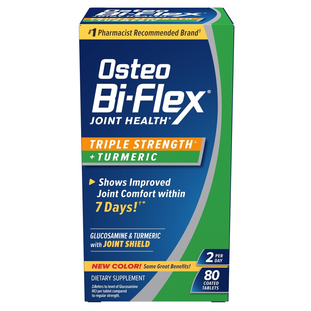 Osteo Bi- Flex Glucosamine Triple Strongth Suplement Plus Turmeric Supplemen Curcumin for Joint and Range of Motion, 40 Day Supppply, 80 Table Coated, Suplemen Kesehatan Gabungan