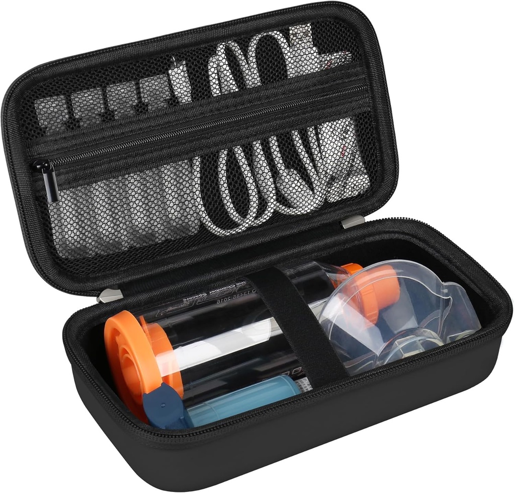 Hard Case for Asthma Inhaler, Handheld Spacer for Kids and Adults, Masks, Inhaler Holder Astma Travel Bag Carrying Organizer with Mesh Pocket fit Medication and Accessories, Black
