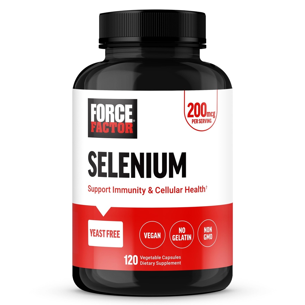 Force Factor Selenium Immune Supplement, Selenium 200mcg Capsules untuk mendukung Ammune Defense, Imunity Suplemen, Vegan, Non-GMO, 120 Kapsul